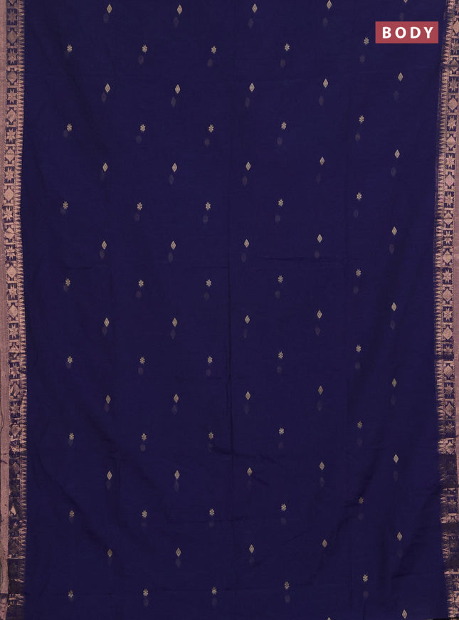 Bengal soft cotton saree navy blue with allover thread woven buttas and zari woven border