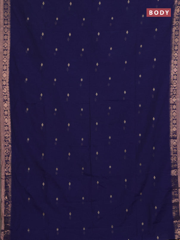 Bengal soft cotton saree navy blue with allover thread woven buttas and zari woven border
