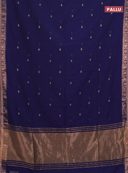 Bengal soft cotton saree navy blue with allover thread woven buttas and zari woven border