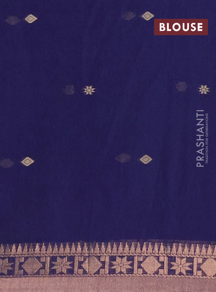 Bengal soft cotton saree navy blue with allover thread woven buttas and zari woven border