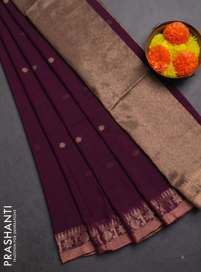 Bengal soft cotton saree magenta pink with allover thread woven buttas and zari woven border