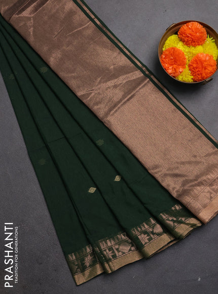 Bengal soft cotton saree bottle green with allover thread woven buttas and zari woven border