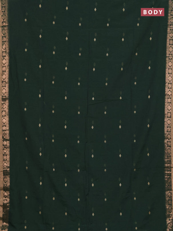 Bengal soft cotton saree bottle green with allover thread woven buttas and zari woven border