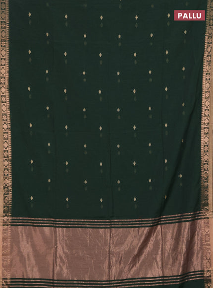 Bengal soft cotton saree bottle green with allover thread woven buttas and zari woven border