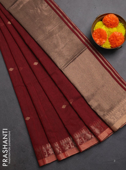 Bengal soft cotton saree maroon with allover thread woven buttas and zari woven border