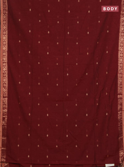 Bengal soft cotton saree maroon with allover thread woven buttas and zari woven border