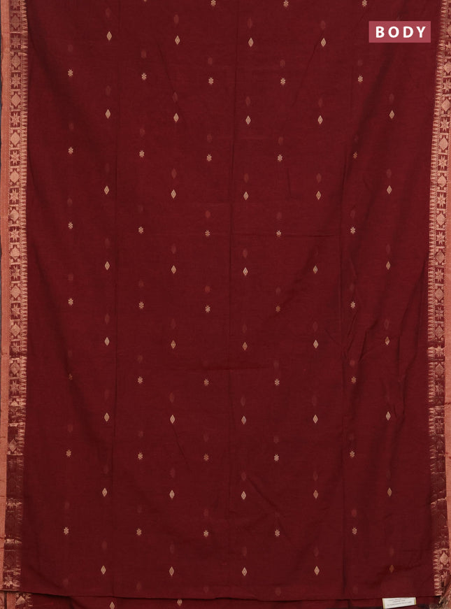 Bengal soft cotton saree maroon with allover thread woven buttas and zari woven border