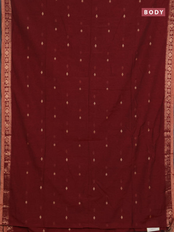 Bengal soft cotton saree maroon with allover thread woven buttas and zari woven border