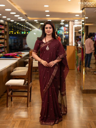 Bengal soft cotton saree deep maroon with allover thread woven buttas and zari woven border