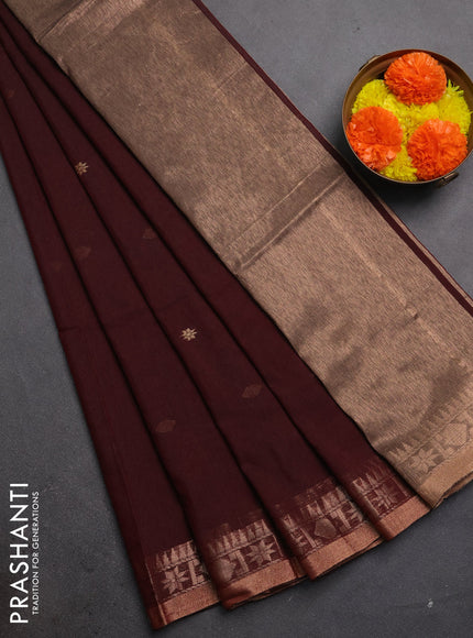 Bengal soft cotton saree deep maroon with allover thread woven buttas and zari woven border