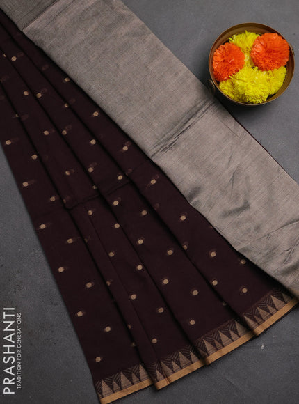 Bengal soft cotton saree deep wine shade with allover thread woven buttas and thread & zari woven border