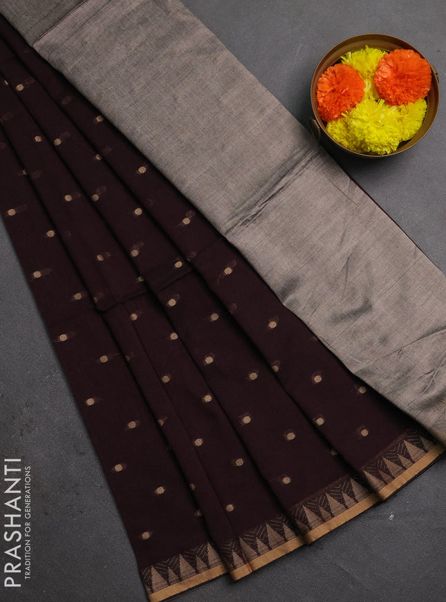 Bengal soft cotton saree deep wine shade with allover thread woven buttas and thread & zari woven border