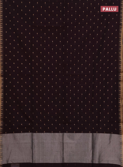 Bengal soft cotton saree deep wine shade with allover thread woven buttas and thread & zari woven border