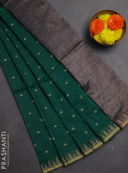 Bengal soft cotton saree green with allover thread woven buttas and thread & zari woven border