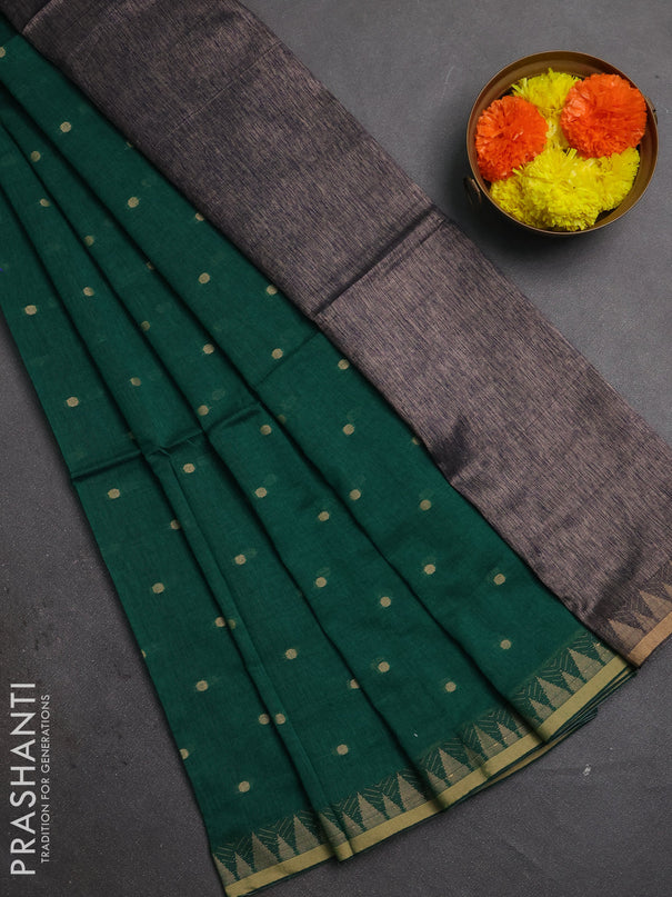 Bengal soft cotton saree green with allover thread woven buttas and thread & zari woven border