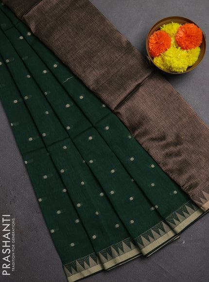 Bengal soft cotton saree green with allover thread woven buttas and thread & zari woven border