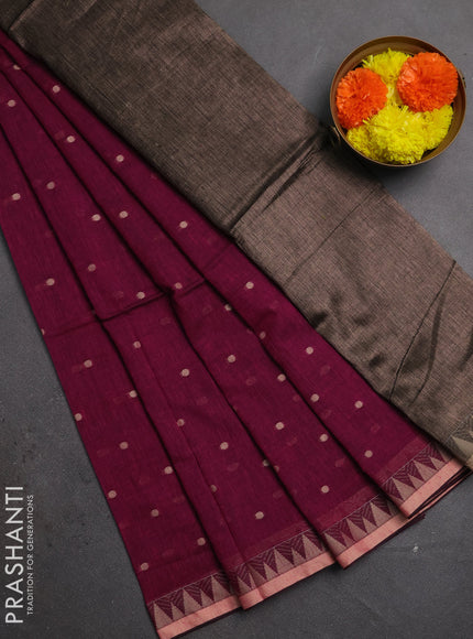 Bengal soft cotton saree magenta pink with allover thread woven buttas and thread & zari woven border