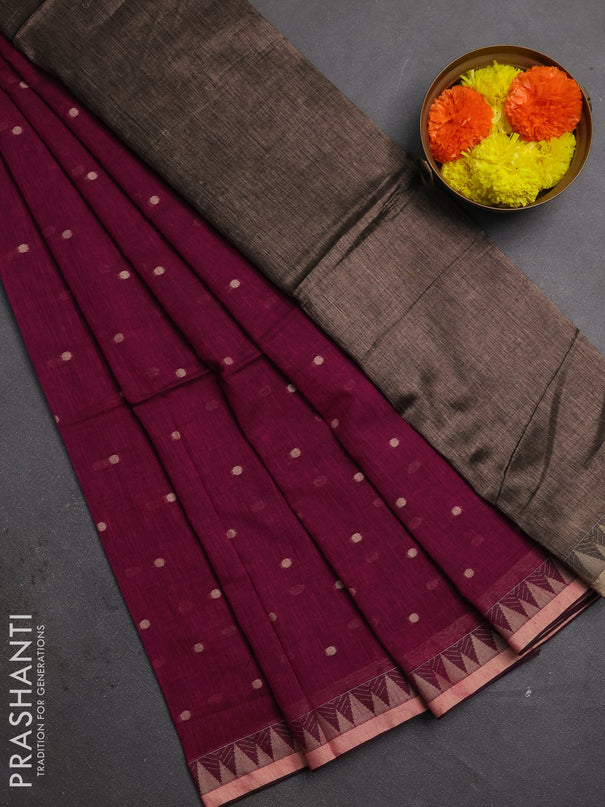 Bengal soft cotton saree magenta pink with allover thread woven buttas and thread & zari woven border