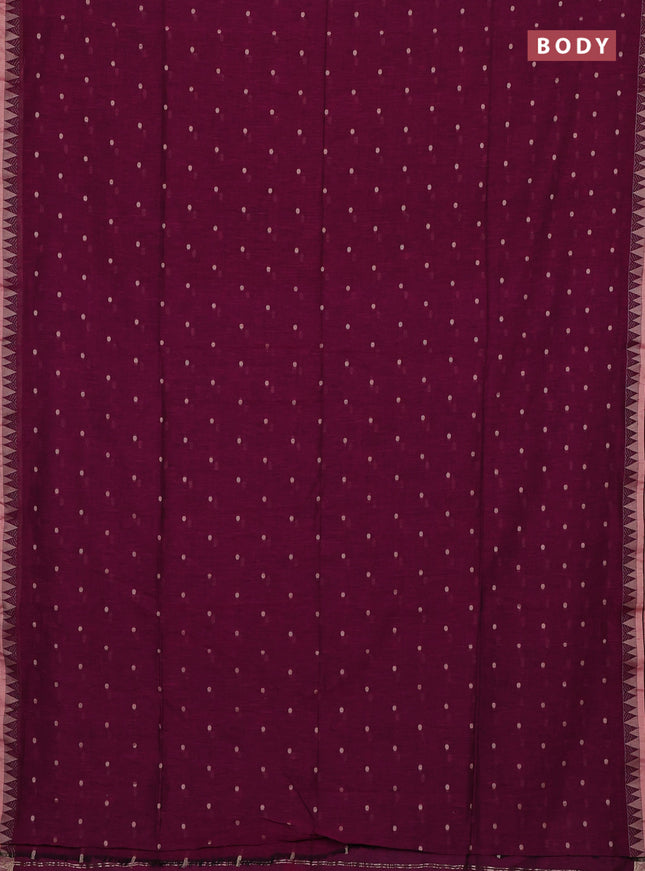 Bengal soft cotton saree magenta pink with allover thread woven buttas and thread & zari woven border