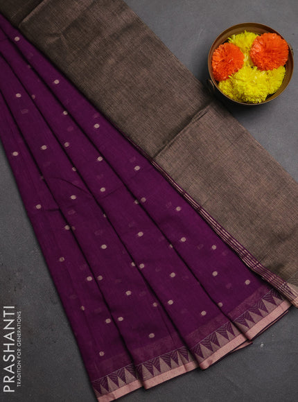 Bengal soft cotton saree purple with allover thread woven buttas and thread & zari woven border