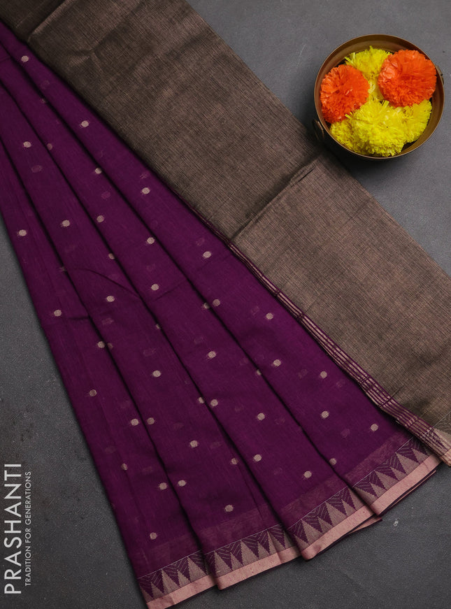 Bengal soft cotton saree purple with allover thread woven buttas and thread & zari woven border