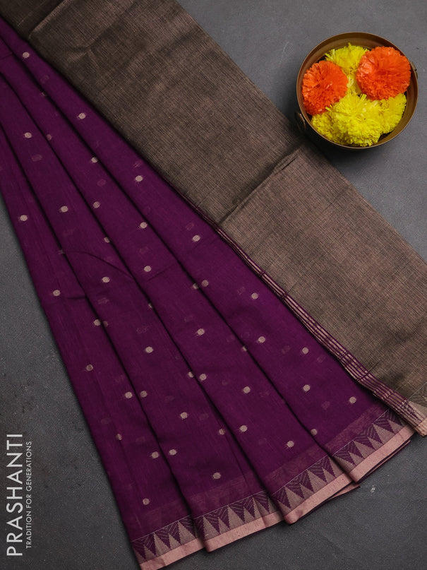 Bengal soft cotton saree purple with allover thread woven buttas and thread & zari woven border
