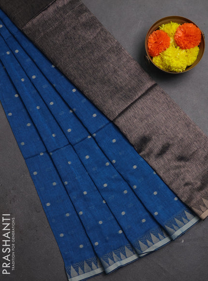 Bengal soft cotton saree cs blue with allover thread woven buttas and thread & zari woven border