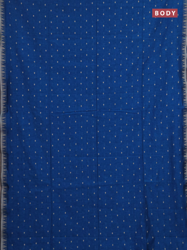 Bengal soft cotton saree cs blue with allover thread woven buttas and thread & zari woven border