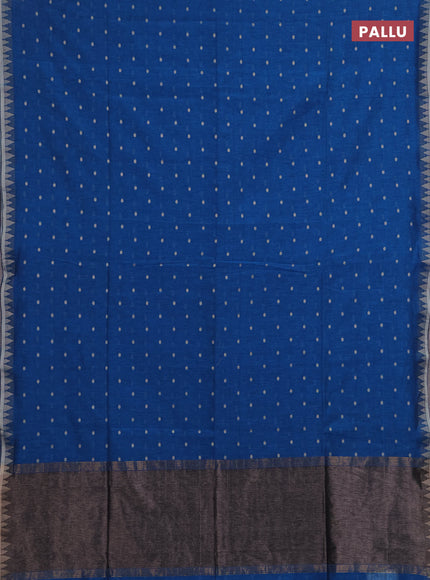 Bengal soft cotton saree cs blue with allover thread woven buttas and thread & zari woven border