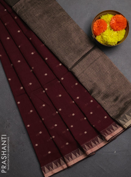 Bengal soft cotton saree deep maroon with allover thread woven buttas and thread & zari woven border