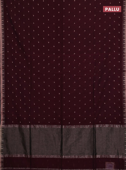 Bengal soft cotton saree deep maroon with allover thread woven buttas and thread & zari woven border