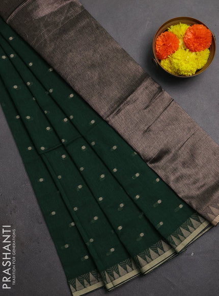Bengal soft cotton saree green with allover thread woven buttas and thread & zari woven border