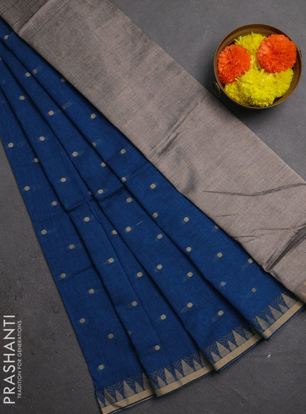 Bengal soft cotton saree cs blue with allover thread woven buttas and thread & zari woven border