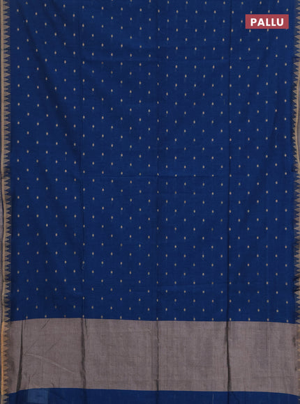 Bengal soft cotton saree cs blue with allover thread woven buttas and thread & zari woven border