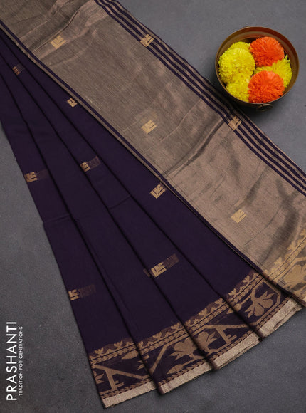 Bengal soft cotton saree deep purple with allover thread woven buttas and thread & zari woven border