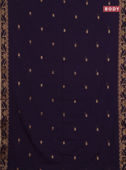 Bengal soft cotton saree deep purple with allover thread woven buttas and thread & zari woven border