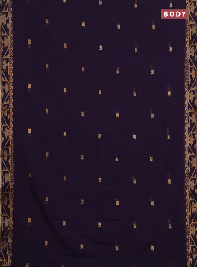 Bengal soft cotton saree deep purple with allover thread woven buttas and thread & zari woven border