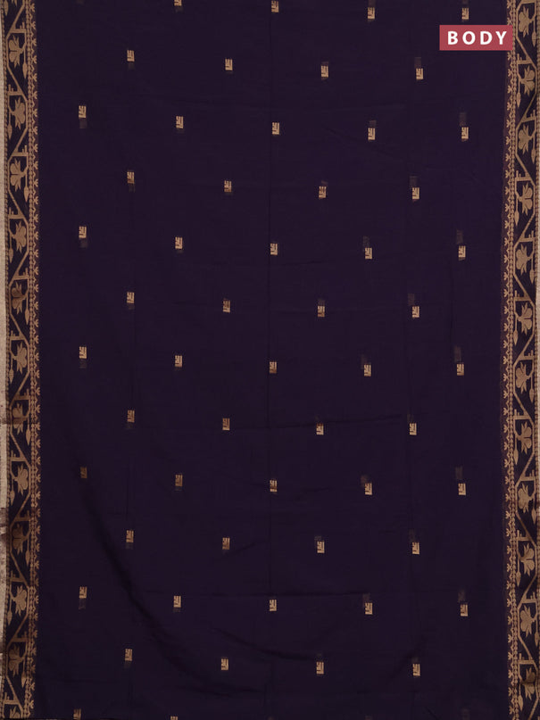 Bengal soft cotton saree deep purple with allover thread woven buttas and thread & zari woven border