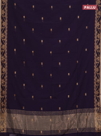 Bengal soft cotton saree deep purple with allover thread woven buttas and thread & zari woven border