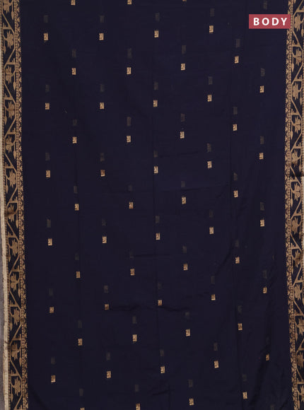 Bengal soft cotton saree navy blue with allover thread woven buttas and thread & zari woven border