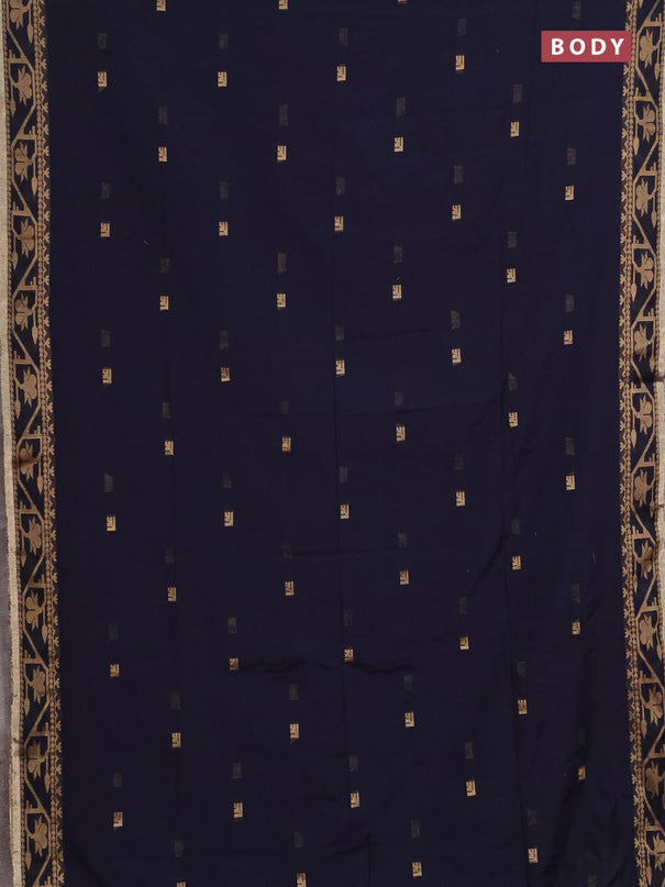 Bengal soft cotton saree navy blue with allover thread woven buttas and thread & zari woven border