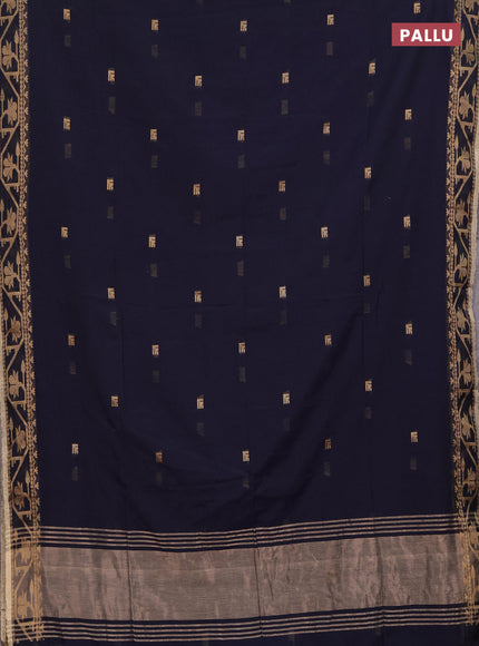 Bengal soft cotton saree navy blue with allover thread woven buttas and thread & zari woven border