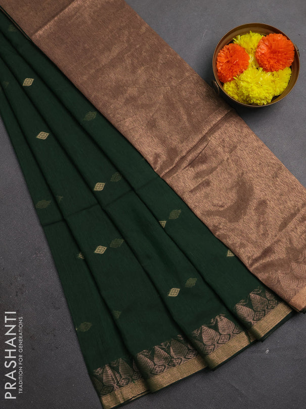 Bengal soft cotton saree green with allover thread woven buttas and thread & zari woven border