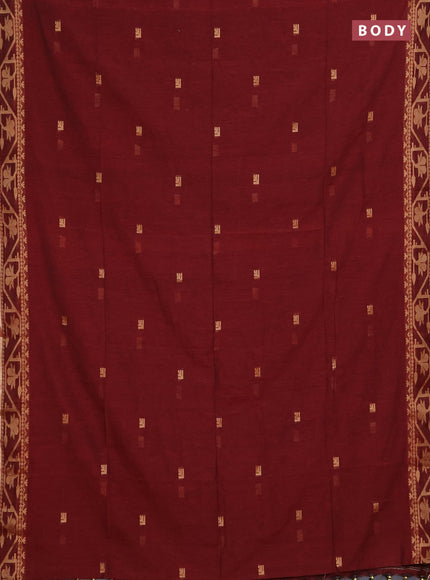 Bengal soft cotton saree maroon with allover thread woven buttas and thread & zari woven border
