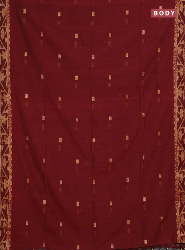 Bengal soft cotton saree maroon with allover thread woven buttas and thread & zari woven border
