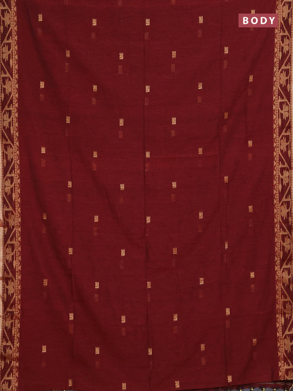 Bengal soft cotton saree maroon with allover thread woven buttas and thread & zari woven border