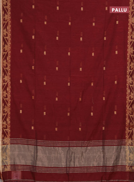 Bengal soft cotton saree maroon with allover thread woven buttas and thread & zari woven border