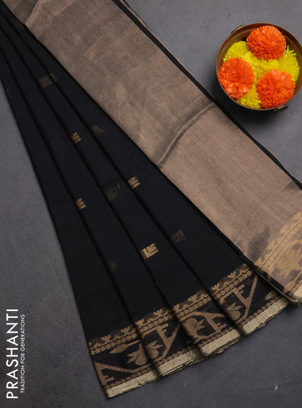 Bengal soft cotton saree black with allover thread woven buttas and thread & zari woven border