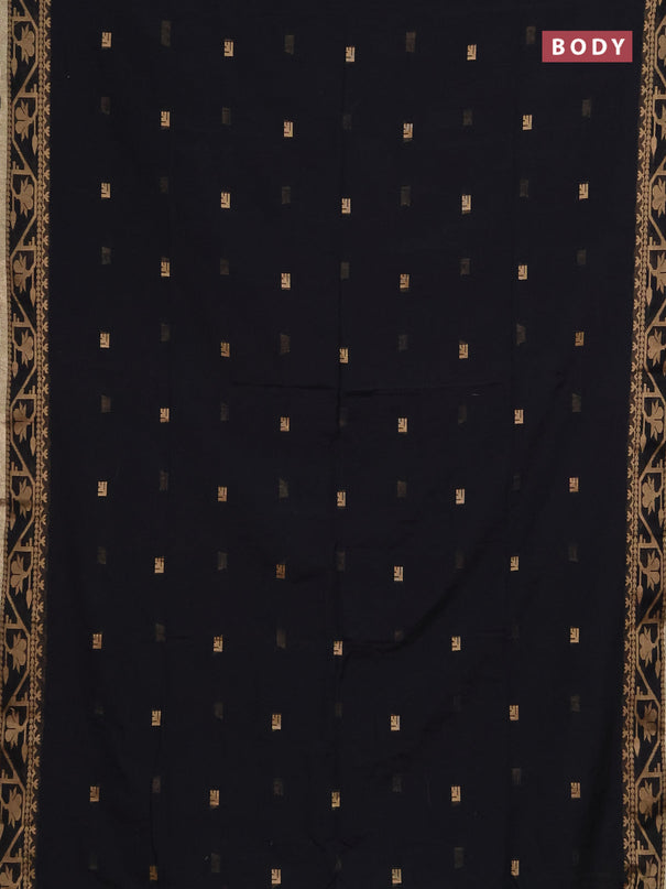 Bengal soft cotton saree black with allover thread woven buttas and thread & zari woven border