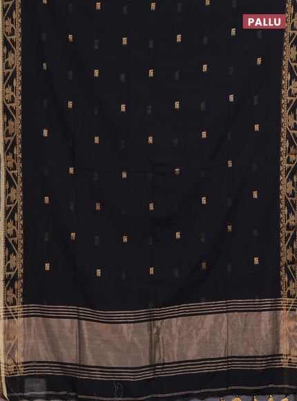 Bengal soft cotton saree black with allover thread woven buttas and thread & zari woven border